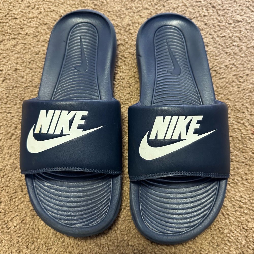 Nike Midnight Navy Blue Slides with White Logo size 9
